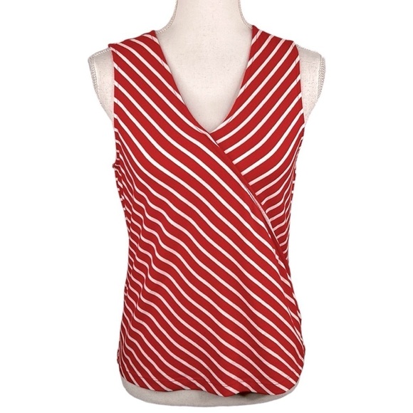 Chaps Red & White Striped V-Neck Tank Top Size Medium - Picture 1 of 5